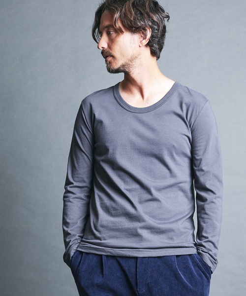 Magine(マージン)の「CTN BASIC U/N TEE L/S:コットンベーシック Uネック ロングスリーブ(Tシャツ/カットソー・メンズ・グレー/オリーブ/チャコールグレー/ホワイト/ブラック・44/46/48)」の14枚目の写真
