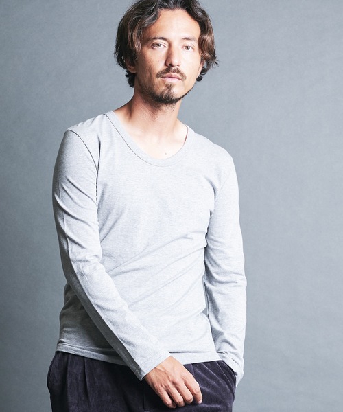 Magine(マージン)の「CTN BASIC U/N TEE L/S:コットンベーシック Uネック ロングスリーブ(Tシャツ/カットソー・メンズ・グレー/オリーブ/チャコールグレー/ホワイト/ブラック・44/46/48)」の17枚目の写真
