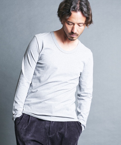 Magine(マージン)の「CTN BASIC U/N TEE L/S:コットンベーシック Uネック ロングスリーブ(Tシャツ/カットソー・メンズ・グレー/オリーブ/チャコールグレー/ホワイト/ブラック・44/46/48)」の19枚目の写真