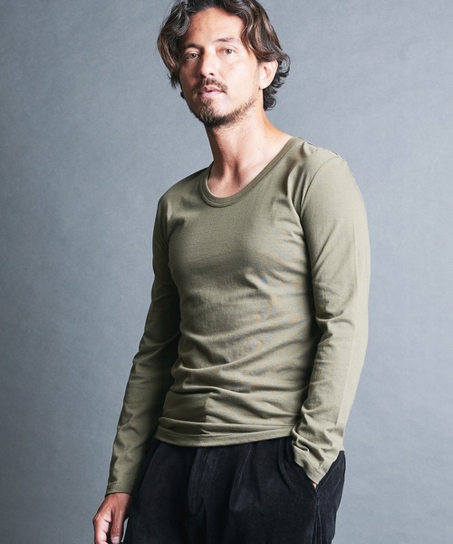 Magine(マージン)の「CTN BASIC U/N TEE L/S:コットンベーシック Uネック ロングスリーブ(Tシャツ/カットソー・メンズ・グレー/オリーブ/チャコールグレー/ホワイト/ブラック・44/46/48)」の22枚目の写真