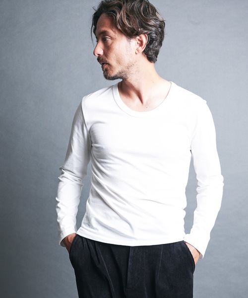 Magine(マージン)の「CTN BASIC U/N TEE L/S:コットンベーシック Uネック ロングスリーブ(Tシャツ/カットソー・メンズ・グレー/オリーブ/チャコールグレー/ホワイト/ブラック・44/46/48)」の8枚目の写真