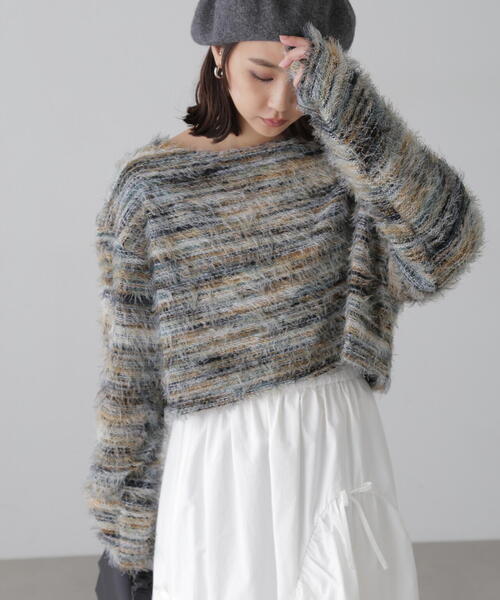 FREE'S MART（フリーズマート）の「シャギーグラデーションボーダーニット（ニット/セーター・レディース・グリーン/レッド・FREE）」の2枚目の写真