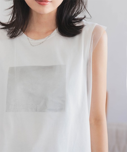 KOBE LETTUCE(コウベレタス)の「チュールレイヤード風フレンチロゴTトップス(Tシャツ/カットソー・レディース・ブラック/オフホワイト・M)」の12枚目の写真