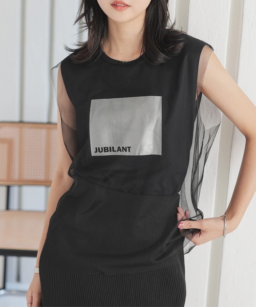 KOBE LETTUCE(コウベレタス)の「チュールレイヤード風フレンチロゴTトップス(Tシャツ/カットソー・レディース・ブラック/オフホワイト・M)」の6枚目の写真