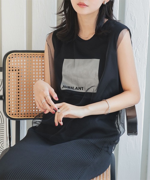 KOBE LETTUCE(コウベレタス)の「チュールレイヤード風フレンチロゴTトップス(Tシャツ/カットソー・レディース・ブラック/オフホワイト・M)」の8枚目の写真