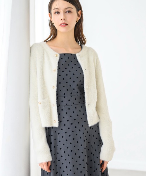 MISCH MASCH（ミッシュマッシュ）の「シャギー金釦カーディガン/MM448401（カーディガン/ボレロ・レディース・チャコールグレー/ホワイト/ピンク/アイボリー・ﾌﾘ-）」の16枚目の写真