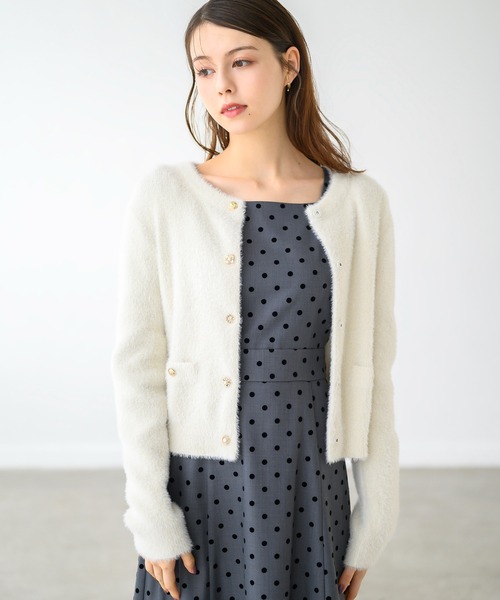 MISCH MASCH（ミッシュマッシュ）の「シャギー金釦カーディガン/MM448401（カーディガン/ボレロ・レディース・チャコールグレー/ホワイト/ピンク/アイボリー・ﾌﾘ-）」の19枚目の写真