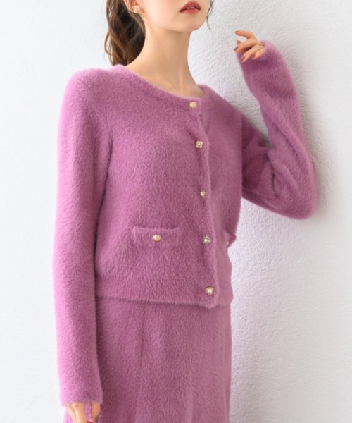 MISCH MASCH（ミッシュマッシュ）の「シャギー金釦カーディガン/MM448401（カーディガン/ボレロ・レディース・チャコールグレー/ホワイト/ピンク/アイボリー・ﾌﾘ-）」の5枚目の写真