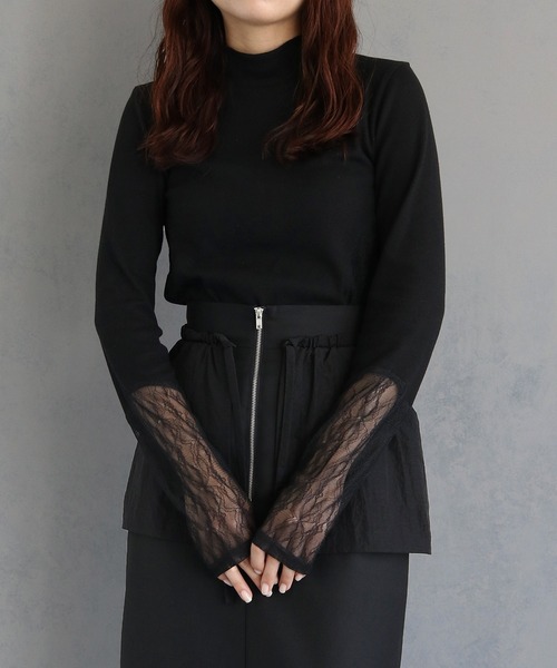 &g'aime(アンジェム)の「【&g’aime】レース切替リブトップス LACE DOCKING RIB TOPS(Tシャツ/カットソー・レディース・ブラック・FREE)」の7枚目の写真