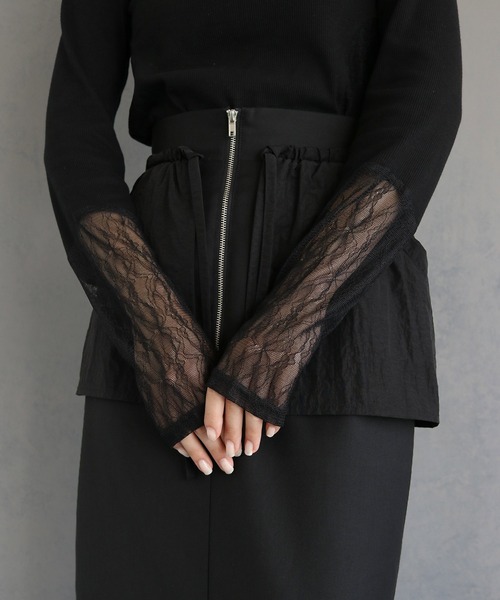 &g'aime(アンジェム)の「【&g’aime】レース切替リブトップス LACE DOCKING RIB TOPS(Tシャツ/カットソー・レディース・ブラック・FREE)」の8枚目の写真