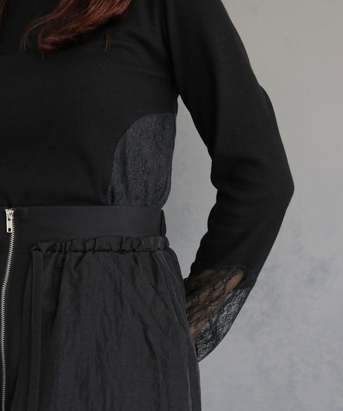 &g'aime(アンジェム)の「【&g’aime】レース切替リブトップス LACE DOCKING RIB TOPS(Tシャツ/カットソー・レディース・ブラック・FREE)」の9枚目の写真