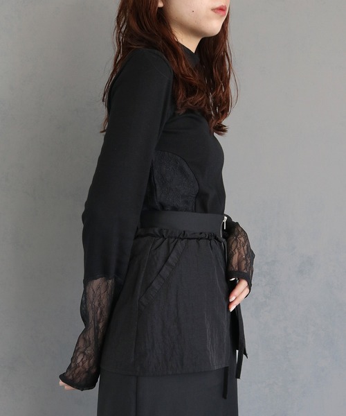 &g'aime(アンジェム)の「【&g’aime】レース切替リブトップス LACE DOCKING RIB TOPS(Tシャツ/カットソー・レディース・ブラック・FREE)」の11枚目の写真