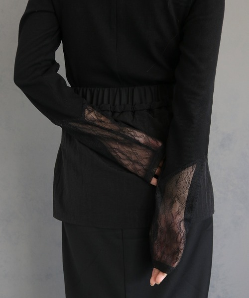 &g'aime(アンジェム)の「【&g’aime】レース切替リブトップス LACE DOCKING RIB TOPS(Tシャツ/カットソー・レディース・ブラック・FREE)」の13枚目の写真