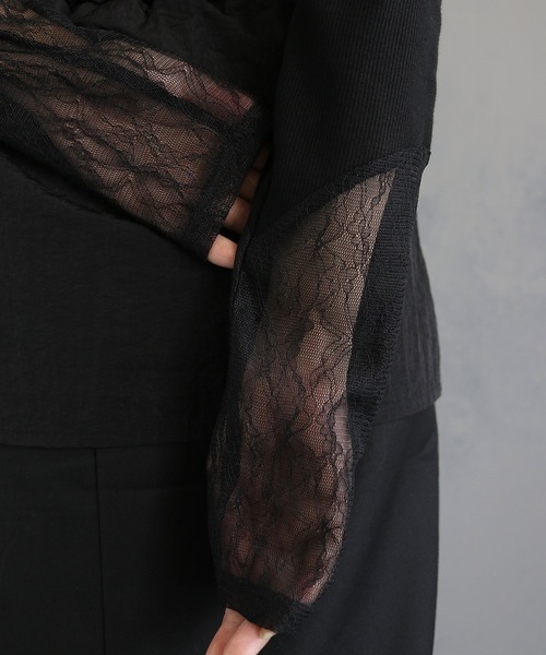 &g'aime(アンジェム)の「【&g’aime】レース切替リブトップス LACE DOCKING RIB TOPS(Tシャツ/カットソー・レディース・ブラック・FREE)」の14枚目の写真