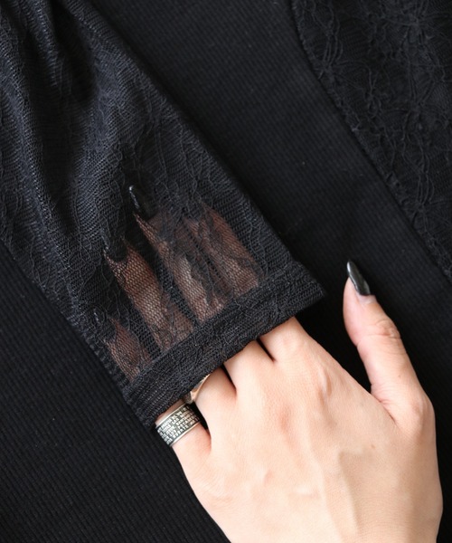&g'aime(アンジェム)の「【&g’aime】レース切替リブトップス LACE DOCKING RIB TOPS(Tシャツ/カットソー・レディース・ブラック・FREE)」の6枚目の写真