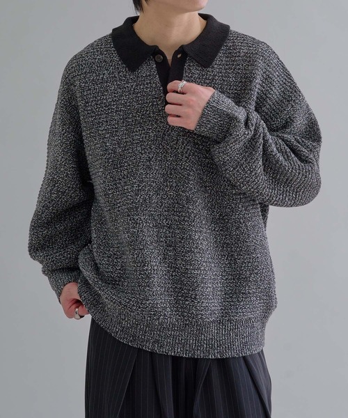 epnok（エプノック）の「ガーター編みルーズニットポロ（ニット/セーター・メンズ・グレー/ブラック/チャコールグレー/ブラック系その他/ブルー系その他/ブラウン系その他・SMALL/MEDIUM/LARGE）」の2枚目の写真