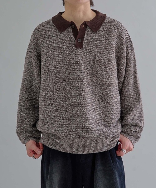 epnok（エプノック）の「ガーター編みルーズニットポロ（ニット/セーター・メンズ・グレー/ブラック/チャコールグレー/ブラック系その他/ブルー系その他/ブラウン系その他・SMALL/MEDIUM/LARGE）」の5枚目の写真