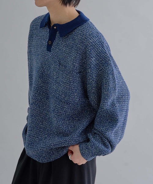 epnok（エプノック）の「ガーター編みルーズニットポロ（ニット/セーター・メンズ・グレー/ブラック/チャコールグレー/ブラック系その他/ブルー系その他/ブラウン系その他・SMALL/MEDIUM/LARGE）」の6枚目の写真