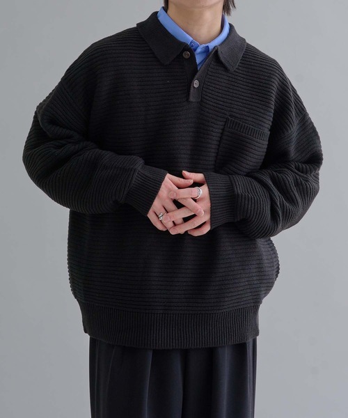 epnok（エプノック）の「ガーター編みルーズニットポロ（ニット/セーター・メンズ・グレー/ブラック/チャコールグレー/ブラック系その他/ブルー系その他/ブラウン系その他・SMALL/MEDIUM/LARGE）」の20枚目の写真