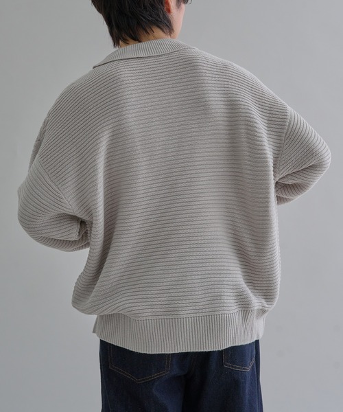 epnok（エプノック）の「ガーター編みルーズニットポロ（ニット/セーター・メンズ・グレー/ブラック/チャコールグレー/ブラック系その他/ブルー系その他/ブラウン系その他・SMALL/MEDIUM/LARGE）」の8枚目の写真