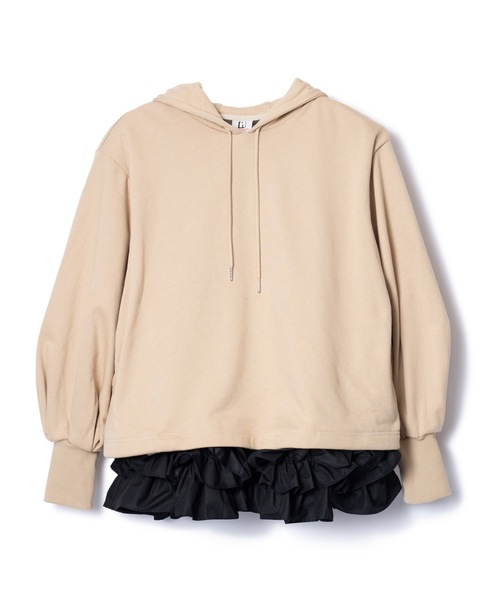NON TOKYO(ノントーキョー)の「FRILL HEM SWEAT HOODIE(パーカー・レディース・ブラック×ホワイト/グリーン×ピンク/ベージュ系・FREE)」の1枚目の写真