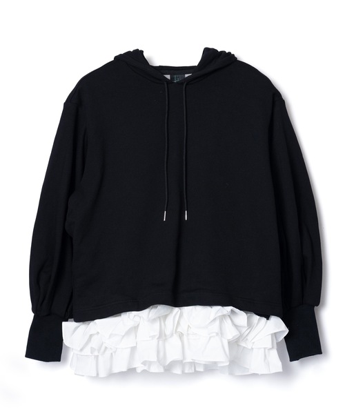 NON TOKYO(ノントーキョー)の「FRILL HEM SWEAT HOODIE(パーカー・レディース・ブラック×ホワイト/グリーン×ピンク/ベージュ系・FREE)」の7枚目の写真