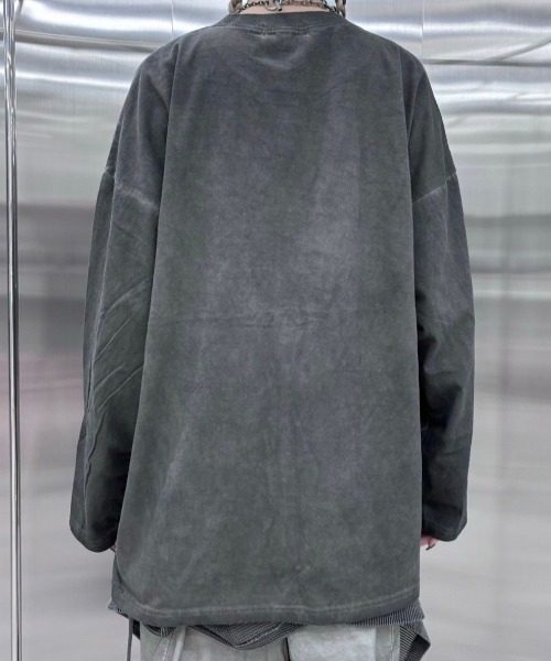 Never mind the XU / Chikashitsu+（ネバーマインド ザ エックスユー / チカシツプラス）の「韓国ファッション nmtc + エヌエムティーシープラス galaxy pigment long sleeve tee ギャラクシーピグメントロングスリーブTシャツ ロゴTシャツ ロンT 長袖Tシャツ オーバーサイズ 韓国ストリート ストリートファッション Y2K（Tシャツ/カットソー・メンズ・チャコール/グレー・ONE SIZE）」の22枚目の写真