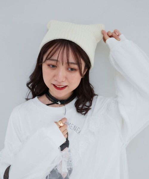 MAJESTIC LEGON（マジェスティックレゴン）の「スクエアニットキャップ（ニットキャップ/ビーニー・レディース・グレー/アイボリー・FREE）」の2枚目の写真