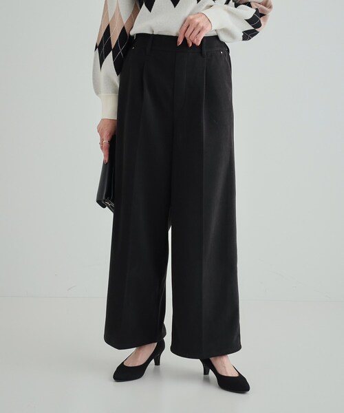 DRESKIP（ドレスキップ）の「◆【S-LL/きっと虜になる】両面起毛であったか 滑らかタッチ ワイドパンツ（その他パンツ・レディース・キャメル/ブラック/ライトベージュ/ライトブルー・01/02/03/04）」の5枚目の写真