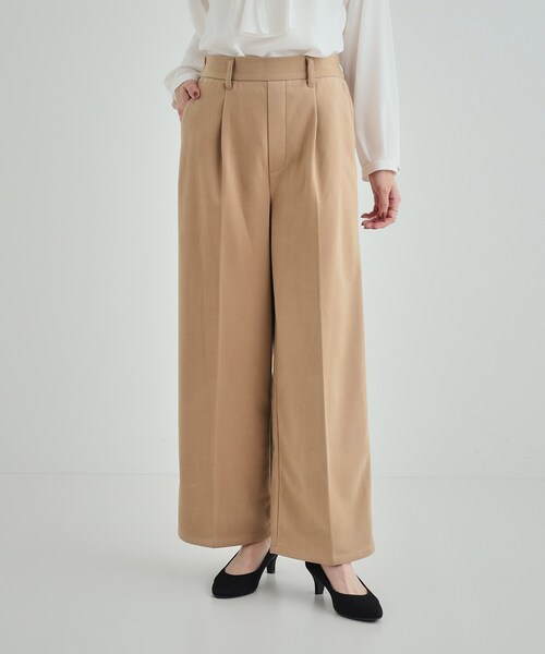 DRESKIP（ドレスキップ）の「◆【S-LL/きっと虜になる】両面起毛であったか 滑らかタッチ ワイドパンツ（その他パンツ・レディース・キャメル/ブラック/ライトベージュ/ライトブルー・01/02/03/04）」の9枚目の写真