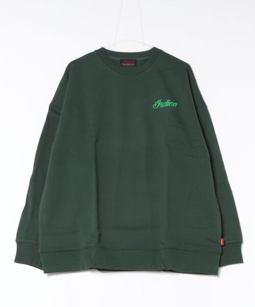 ARCHIVER(アーカイバ)の「【Bl】【INDIAN】刺繍+フロッキー オーバーサイズトレーナー(スウェット・レディース・オフホワイト/グリーン・LARGE)」の2枚目の写真