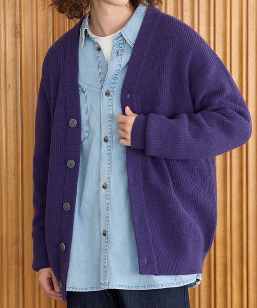 coca(coca)(コカ)の「畦編みVネックニットカーディガン(カーディガン/ボレロ・メンズ・カーキ/パープル・XL/M/L)」の2枚目の写真