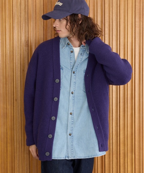 coca(coca)(コカ)の「畦編みVネックニットカーディガン(カーディガン/ボレロ・メンズ・カーキ/パープル・XL/M/L)」の10枚目の写真
