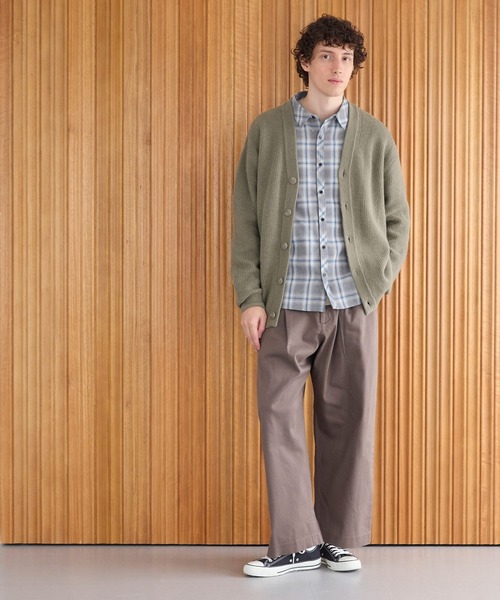 coca(coca)(コカ)の「畦編みVネックニットカーディガン(カーディガン/ボレロ・メンズ・カーキ/パープル・XL/M/L)」の3枚目の写真