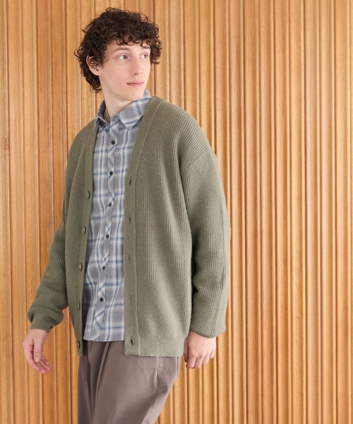 coca(coca)(コカ)の「畦編みVネックニットカーディガン(カーディガン/ボレロ・メンズ・カーキ/パープル・XL/M/L)」の4枚目の写真