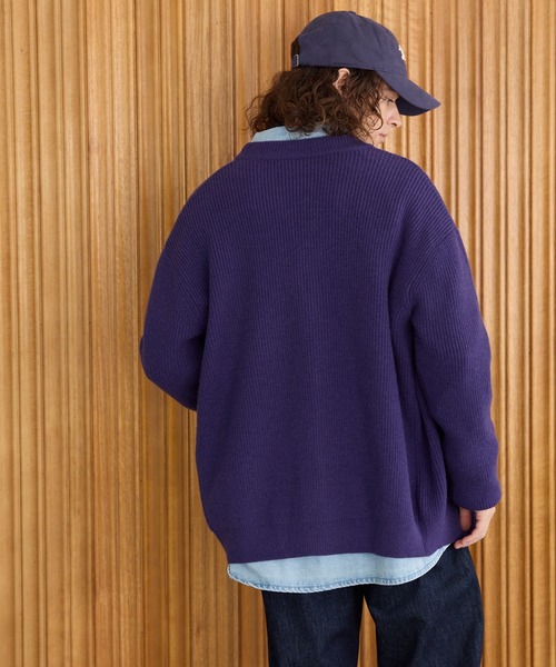 coca(coca)(コカ)の「畦編みVネックニットカーディガン(カーディガン/ボレロ・メンズ・カーキ/パープル・XL/M/L)」の12枚目の写真