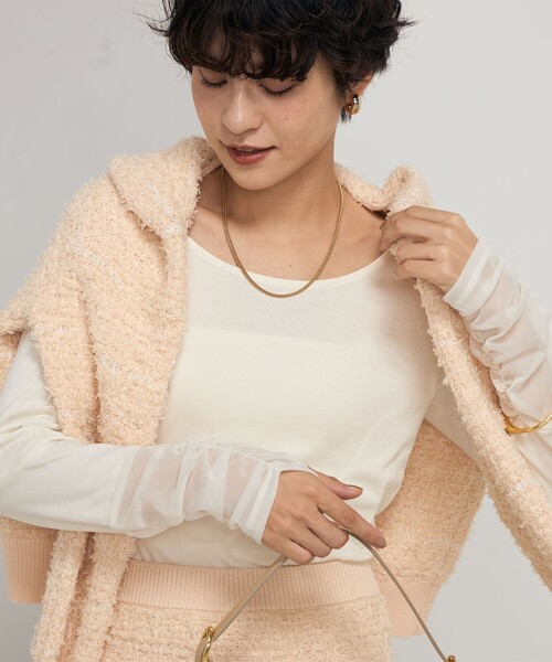 Rie Miller(リエミラー)の「袖口シアーロンT(Tシャツ/カットソー・レディース・ブラック/キナリ・38)」の1枚目の写真