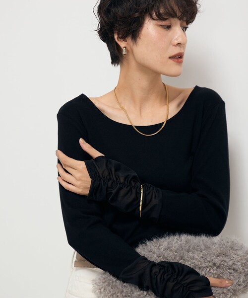 Rie Miller(リエミラー)の「袖口シアーロンT(Tシャツ/カットソー・レディース・ブラック/キナリ・38)」の2枚目の写真