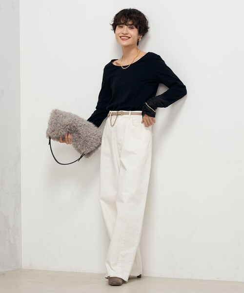 Rie Miller(リエミラー)の「袖口シアーロンT(Tシャツ/カットソー・レディース・ブラック/キナリ・38)」の10枚目の写真