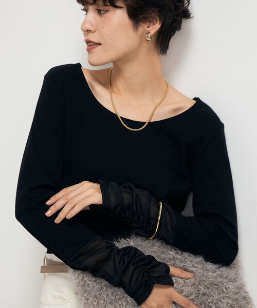 Rie Miller(リエミラー)の「袖口シアーロンT(Tシャツ/カットソー・レディース・ブラック/キナリ・38)」の14枚目の写真