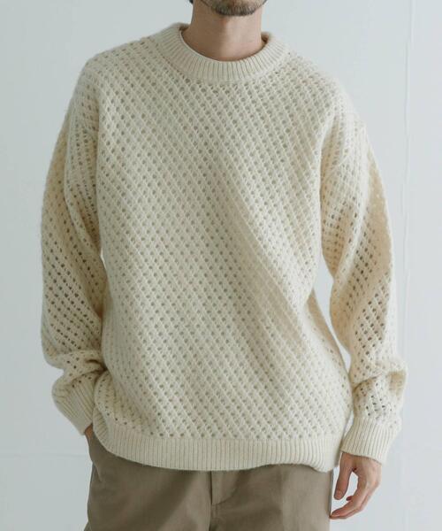 URBAN RESEARCH(アーバンリサーチ)の「ウールアクリルメッシュニット(ニット/セーター・メンズ・ブラック/オフホワイト/モカ・LARGE/MEDIUM)」の4枚目の写真