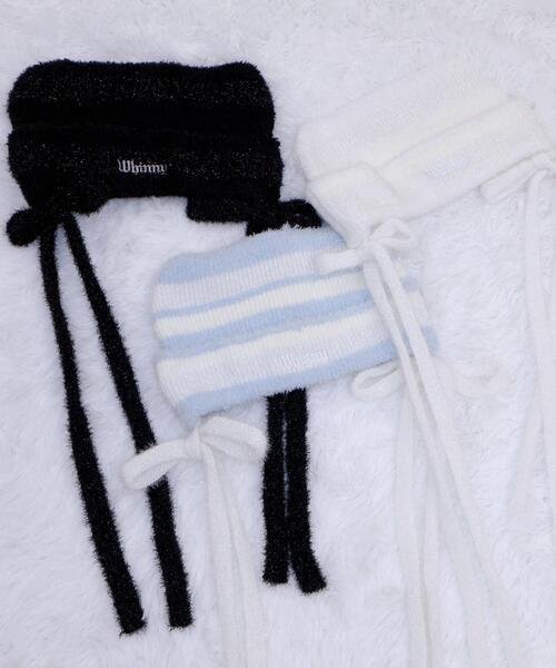 Whinny（ホワイニー）の「Whinny/スペシャルねこパンチ帽（ニットキャップ/ビーニー・レディース・サックスブルー/ブラック/ホワイト・FREE）」の7枚目の写真