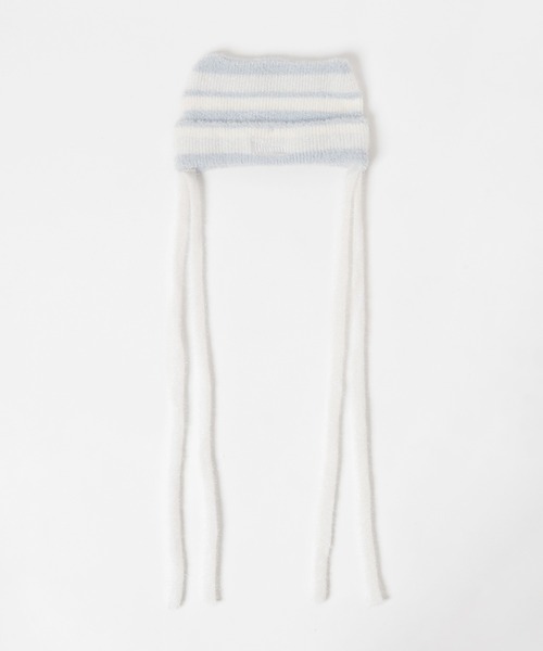 Whinny（ホワイニー）の「Whinny/スペシャルねこパンチ帽（ニットキャップ/ビーニー・レディース・サックスブルー/ブラック/ホワイト・FREE）」の10枚目の写真