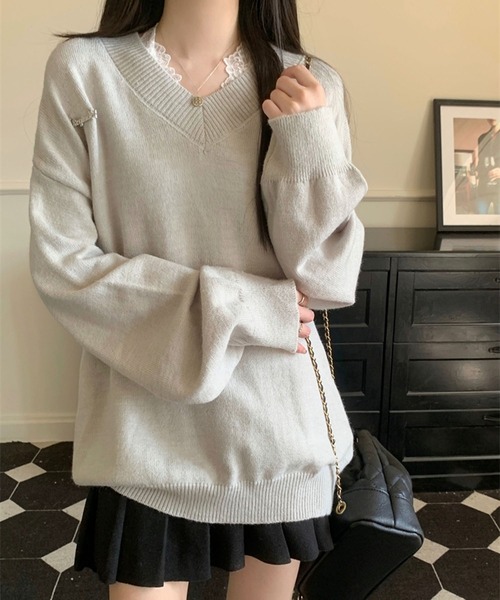 to be chicラベンダー Vネック オーバーサイズ ニット 46 40代ファッション レディース 深Vネックオーバーサイズニット