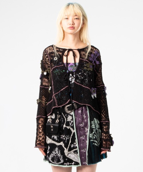 rurumu:(ルルムウ)の「rurumu:/ルルムウ/plants motif crochet cardigan(カーディガン/ボレロ・レディース・ブラック/ピンク/ベージュ・FREE)」の2枚目の写真
