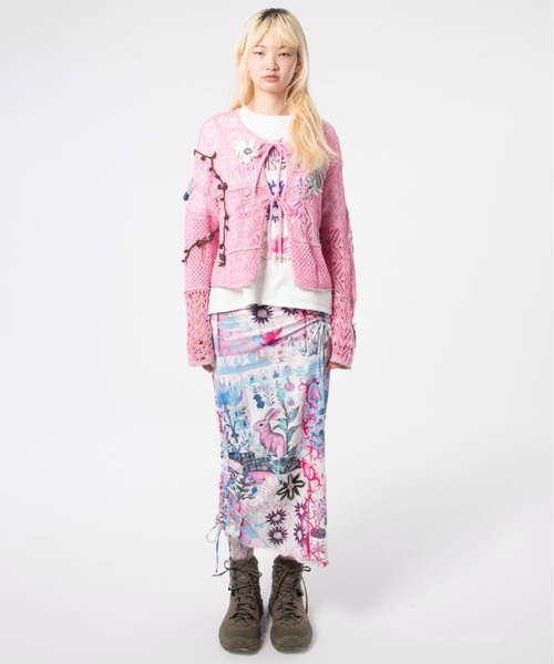 rurumu:(ルルムウ)の「rurumu:/ルルムウ/plants motif crochet cardigan(カーディガン/ボレロ・レディース・ブラック/ピンク/ベージュ・FREE)」の9枚目の写真
