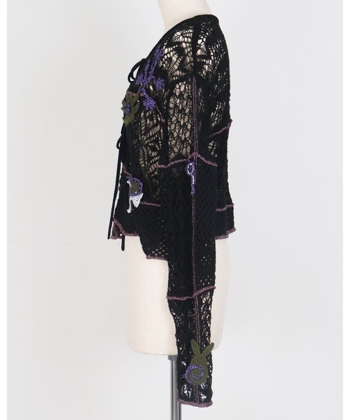 rurumu:(ルルムウ)の「rurumu:/ルルムウ/plants motif crochet cardigan(カーディガン/ボレロ・レディース・ブラック/ピンク/ベージュ・FREE)」の12枚目の写真