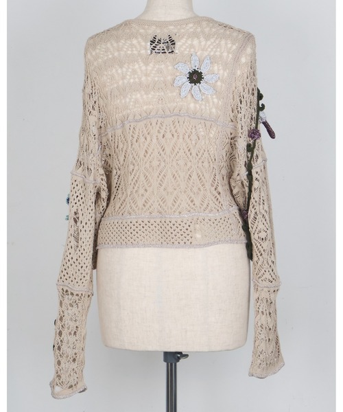 rurumu:(ルルムウ)の「rurumu:/ルルムウ/plants motif crochet cardigan(カーディガン/ボレロ・レディース・ブラック/ピンク/ベージュ・FREE)」の17枚目の写真