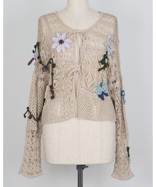 rurumu:(ルルムウ)の「rurumu:/ルルムウ/plants motif crochet cardigan(カーディガン/ボレロ・レディース・ブラック/ピンク/ベージュ・FREE)」の18枚目の写真