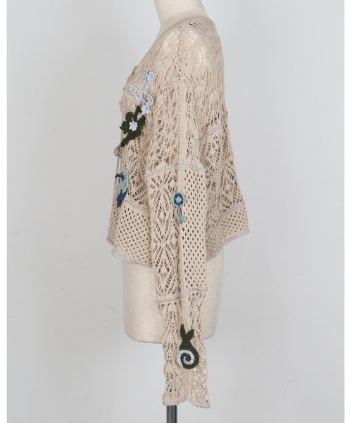 rurumu:(ルルムウ)の「rurumu:/ルルムウ/plants motif crochet cardigan(カーディガン/ボレロ・レディース・ブラック/ピンク/ベージュ・FREE)」の19枚目の写真